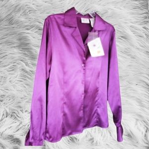 Tz) Kathie Lee Collection Women’s Violet Purple Satin Blouse - Size Medium